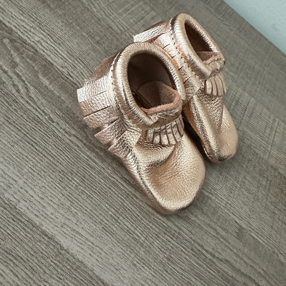 Freshly Picked Metallic Rose Gold Moccasins